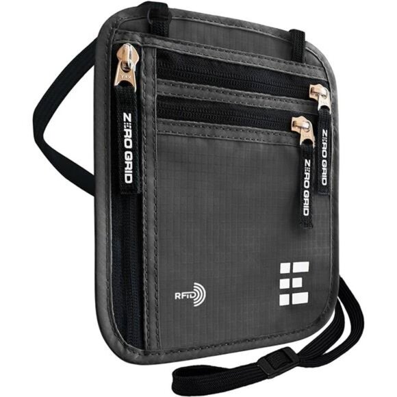 Zero Grid Travel Neck Wallet with RFID Blocking, Water-Resistant, Shadow, Unisex - Picture 1 of 7